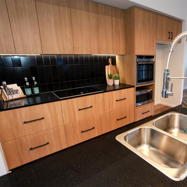 Black Color Melamine Complete Kitchen Cabinet Wood Texture