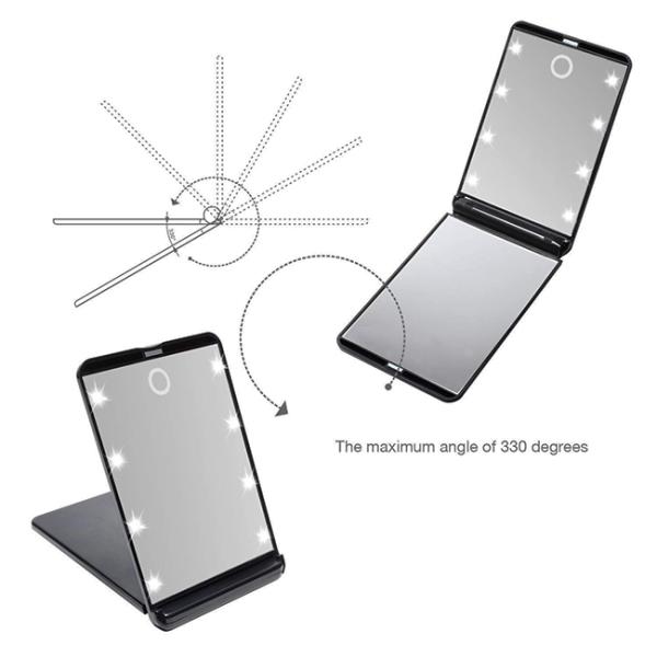 Foldable Travel Pocket CLED Cosmetic Mirror With Lights 12.9 X 8.5 X 1.0cm