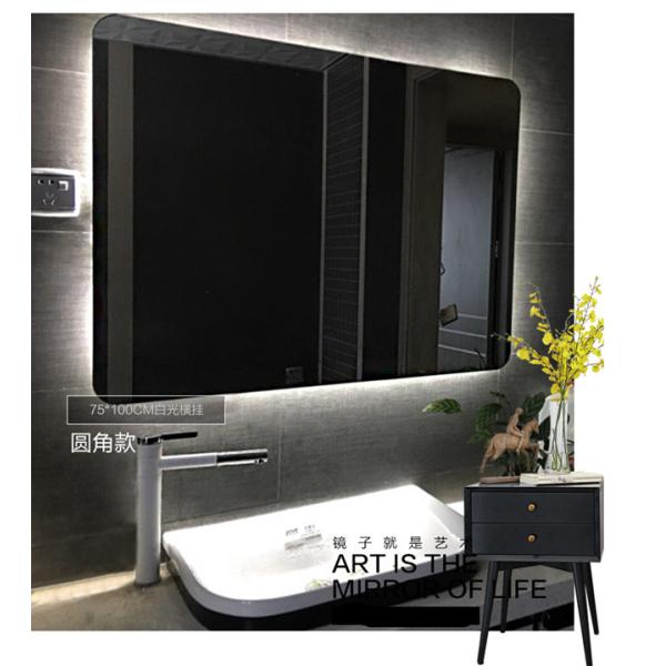Hotel Smart LED Bathroom Mirror With Radio Wall Hanging Square Frameless Vanity Mirror