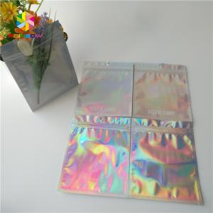 Hologram Zipper Customized Paper Bags Holographic Stand Up CMYK For Cosmetics