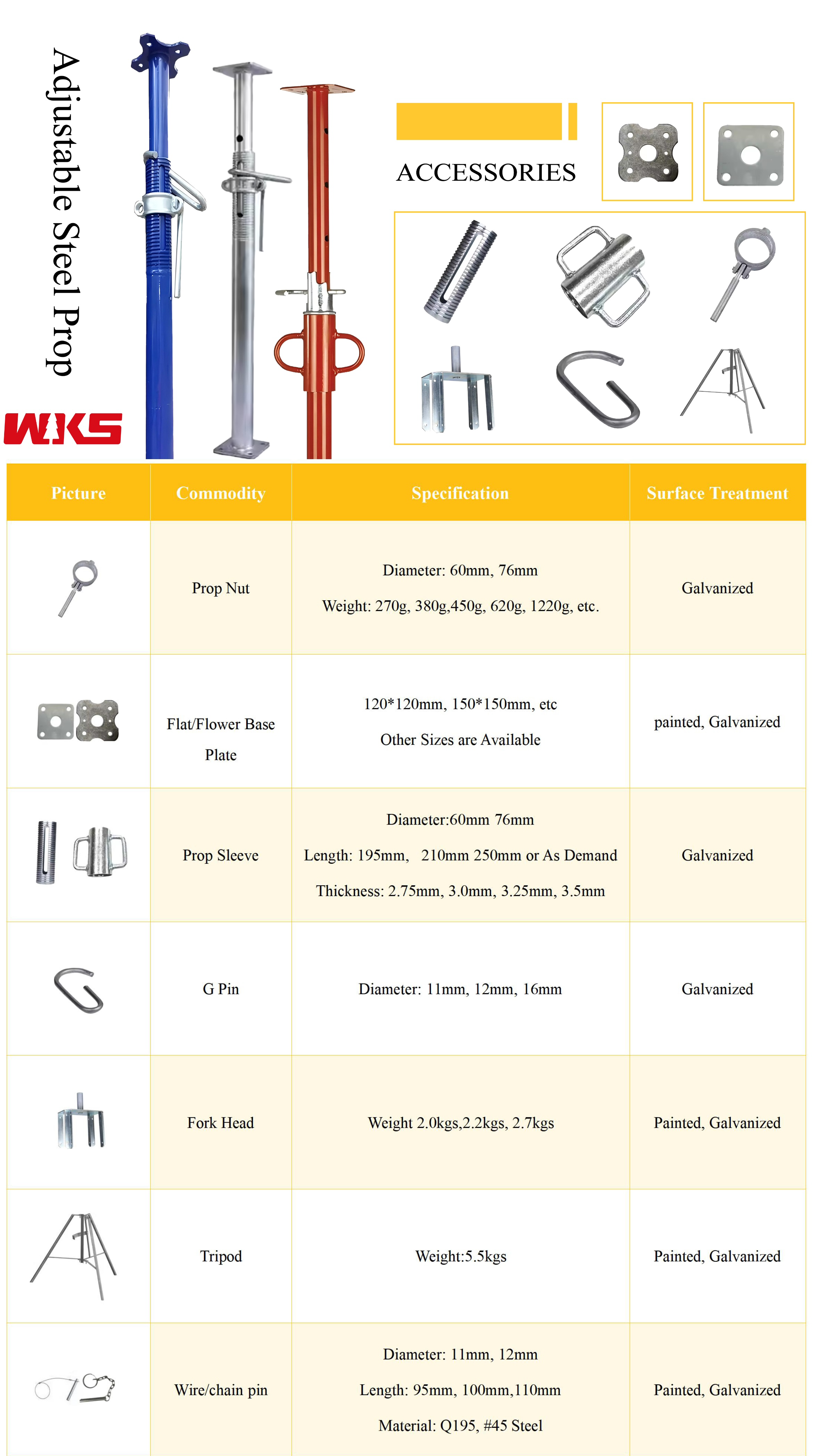 Reusable Adjustable Steel Prop High Load Capacity Adjustable Construction Props Customized