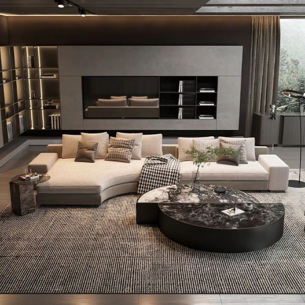 Quality Fabric Modern MOYI Long Sectional Couch Light Gray L Shape Sofas Set Italian Sofas Minimalist Style for Home Luxury wholesale