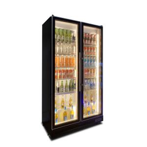 3 Doors Beverage Display Cooler Tricolor LED Light Vertical Dazzle Black Drink