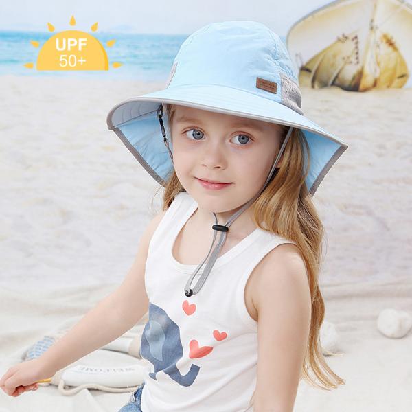Quality Toddler Neck Flap Childrens Bucket Hats UPF 50+ 100% Polyester wholesale