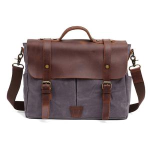 Cheap Wax Oil Canvas Mens Crossbody Computer Bag With Laptop Compartment Full Grain Leather for sale