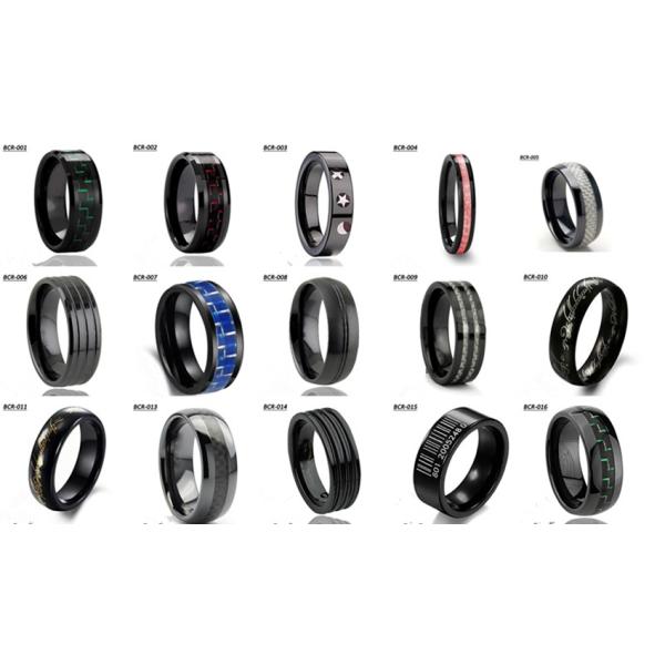 Black Glossy Zirconia Ceramic Ring With Double Grooved Brushed Center 8mm