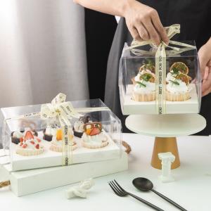 OEM PET Cupcake Transparent Clear Box Folding Carry Out With Divider Handle