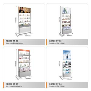 Cosmetic Store Showcase Grey Transparent Low Cabinet With Double-Sided Light Box