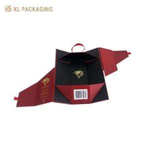 China Ribbon Handle Silver Foil Logo Printing Folding Wine Box For Luxury Champagne Gifts Luxury Custom Wine Box on sale