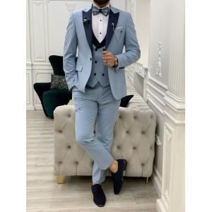 Perris Ice Blue Three Piece Tuxedo Slim Fit For Wedding Day