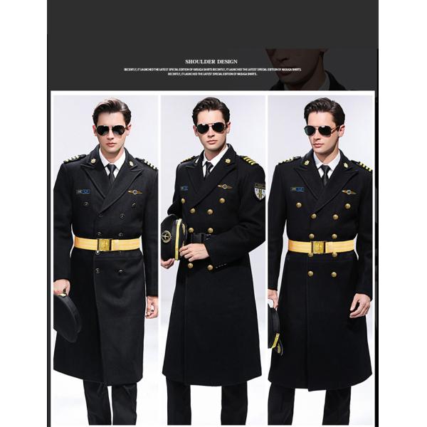 Property Security Work Uniform 100% Cotton Aviation Captain Black Woolen Coat for Men
