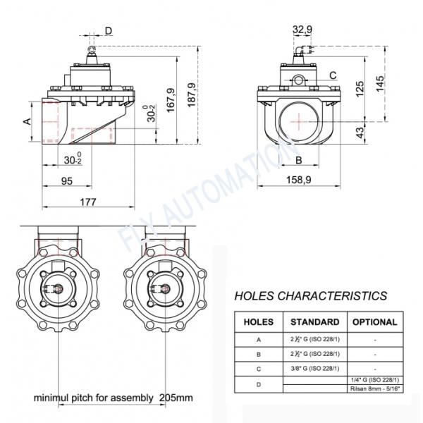 AE2460B 2 1/2" Pulse Jet Valves M/D 60 M/D 20 Screwed Connection For Dust Collector