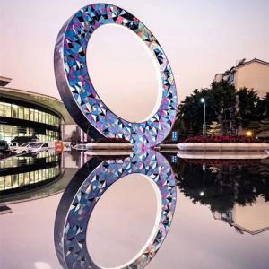 China Hotel Metal Circle Stainless Steel Sculptures Large Decorative Colored on sale