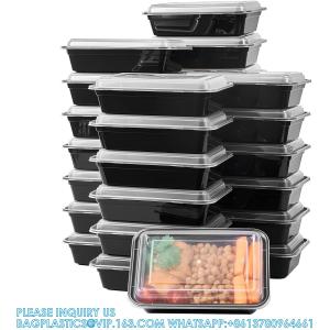 28 Oz 1 Compartment Black Rectangular Reusable To Go Lunch Prepping Boxes BPA