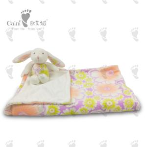 Baby Bunny Stuffed Security Blanket Flower Print Blanket EcoFriendly 75 X 87cm