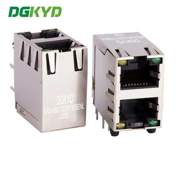 Quality KRJ-5921S2X1YGENL 2x1 Dual Port RJ45 Connector With Light And Spring Clip Without Filter wholesale