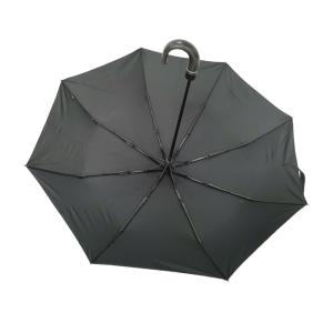Men Black Auto Open Close Umbrella Crook Leather Wrapped Handle No Print