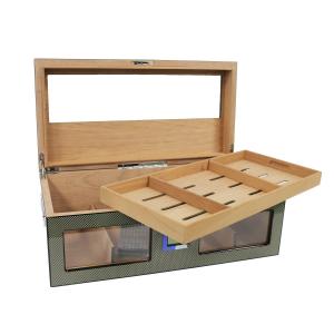 Luxury Cedar Wood Cigar Humidor Box with Piano Paint Hygrometer and Double-Layer
