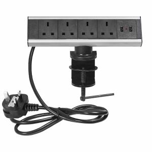 UK Power Wall Mount Power Strip Four Way Black Silver Color Convenient To