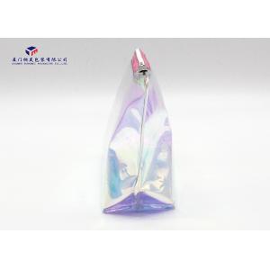 Rainbow Color Custom PVC Bags Triangle Shape Side Silver Zipper With Metal Head