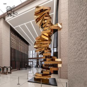 Golden Stainless Steel Abstract Sculpture Mirror Modern Large Metal Statue Hotel