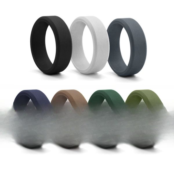 Quality 8mm Beveled Edges Mens' Rubber Wedding Engagement Bands for Crossfit Workout Shape pattern Geometric wholesale