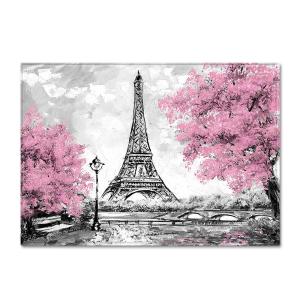 Retro Paris Tower Pink Flower Carpet with Printed Crawling Pad