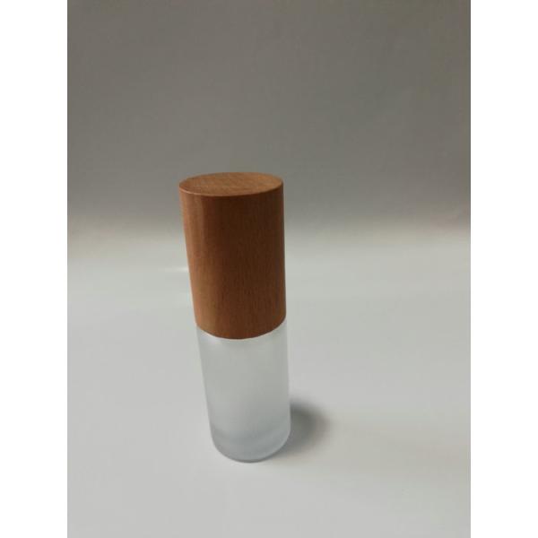Customized Size Frosted Cosmetic Bottles With Wood Pump Sprayer UV Coated