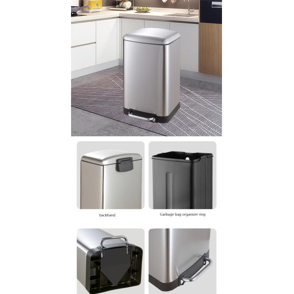 13 Gallon 30l 40l Large Capacity Flame Retardant Stainless Steel square Trash Can Bin for Kitchen