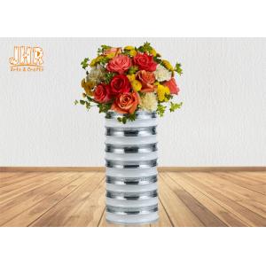 Modern Style Cylinder Fiberglass Flower Pots With Silver Mirror Mosaic Finish