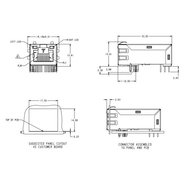 1-1840744-6 1000BASE-T Integrated RJ45 Connector With LED