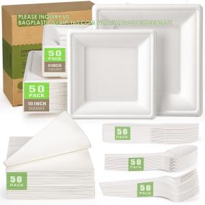 Compostable Paper Plates Set 300pcs Disposable Sugarcane Plates Eco-Friendly