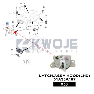 OEM 51A35A107 Auto Parts Hood Lock Latc (LHD) For Chery JETOUR X50
