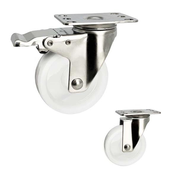 Quality 75mm Stainless Steel Casters With Double Brake Top Plate Solid Nylon Casters Customize wholesale