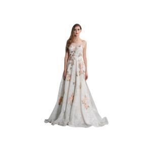 Sweep Train Embroidery Tulle Sleeveless Evening Dress With Flower Embroidery