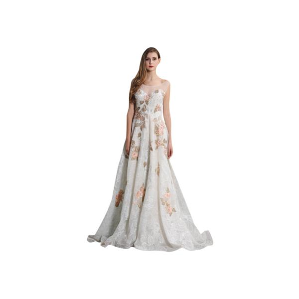 Quality Sweep Train Embroidery Tulle Sleeveless Evening Dress With Flower Embroidery wholesale