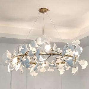 China Ceramic Ginkgo Leaf Pendant Chandelier Lights Adjustable Suspended Line on sale