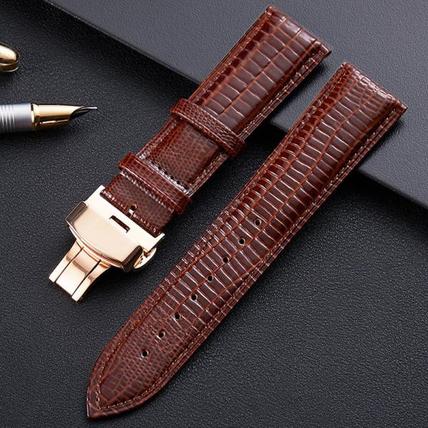 Quality Leather band for watch butterfly deployment clasp Lizard Watchband push stretched wristband belt DIY replacement 16 18 2 wholesale