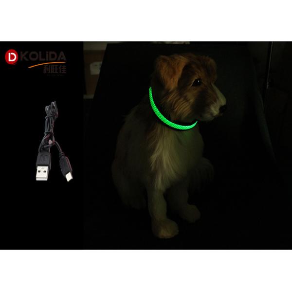 Adjustable S / M / L LED Nylon Dog Collar , USB Light Up Dog Collar Rechargeable