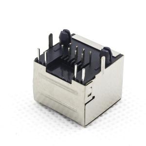 8 Pins 8 Contacts RJ45 PCB Connector With Shied And Leds Tab-up Side Entry