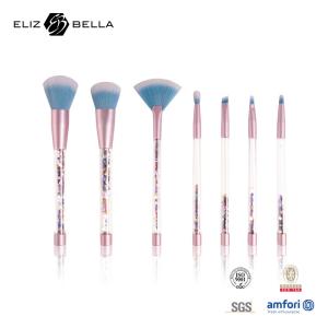 China 7 Piece Glitter Inside Plastic Handle Makeup Brush Set Synthetic Hair Cosmetic Brush on sale