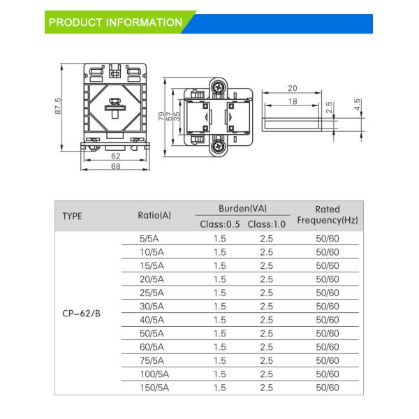 CP-62/B MES current transformers 5/5A-150/5A Class 0.5 high accuracy electrical transformers for panel/din rail/busbar