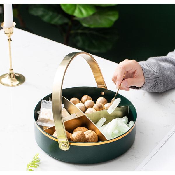 Anti Rust 16cm Diameter Steel Fruit Basket With Golden Handle