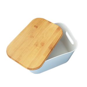 Countertop PP Plastic Storage Organizer With Bamboo Lid For Kitchen