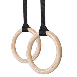 China Stength Training Gym Wooden Gymnastic Rings With Adjustable Straps on sale