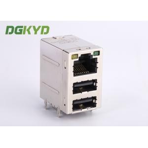 Cat3 RJ45 Connector Stack Over Dual USB 2.0 A Type With Y/G Led