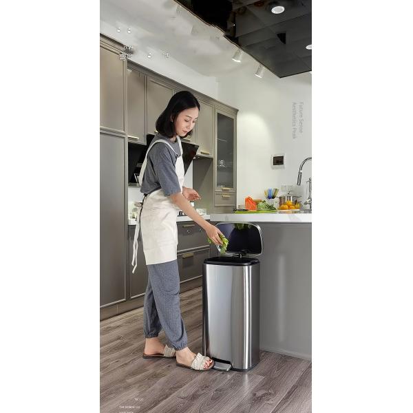 13 Gallon 30l 40l Large Capacity Flame Retardant Stainless Steel square Trash Can Bin for Kitchen