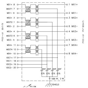 J1V-U7000NL 10GBASE-T 1X1 Port Vertical RJ45 Connector 4PAIR POE 60W TOP ENTRY