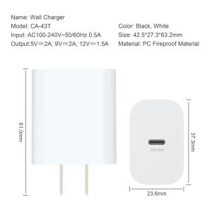 PD20W Cell Phone Charger Adapter Fireproof ABS Fast Charger Travel Adapter For