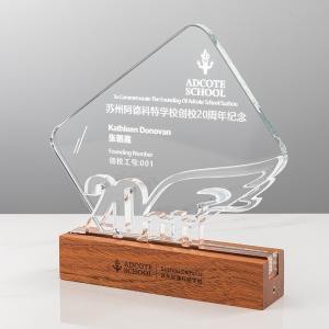 Custom UV Printing Acrylic Award With Wood Base , Cast Plexiglass Plaques OEM